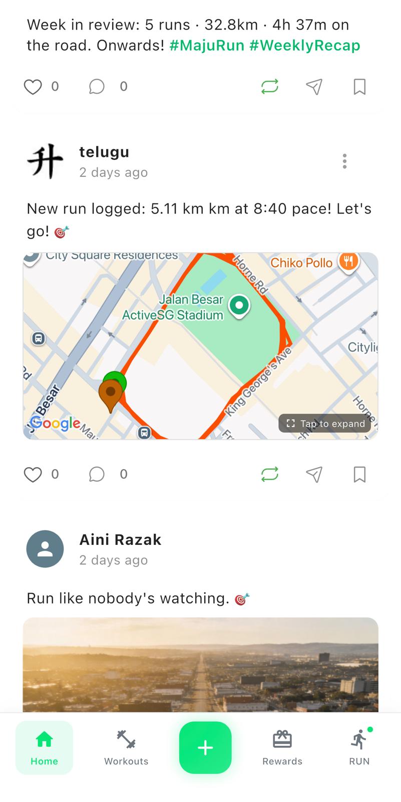 MajuRun home feed